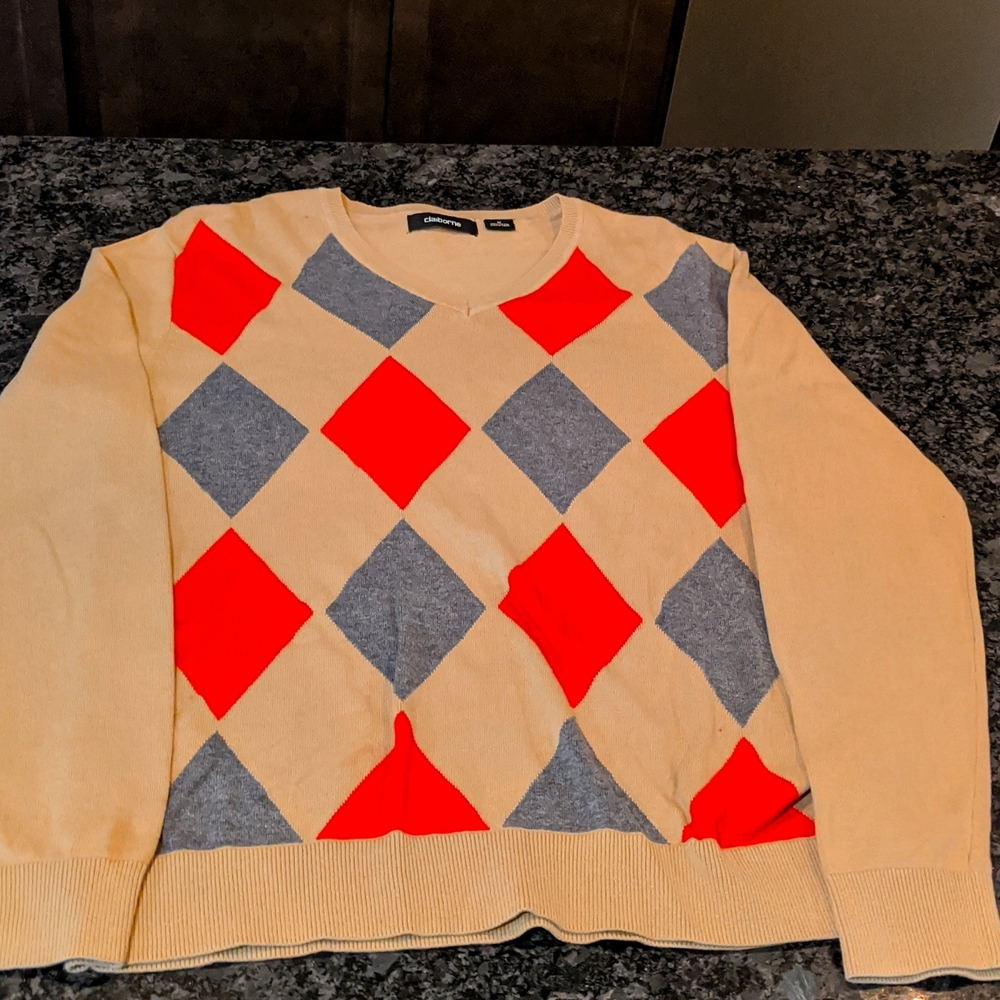 Liz Claiborne Argyle V-neck sweater, 100% cotton